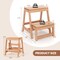 Multipurpose Natural Wooden Foldable 2-Tier Step Stool with H-Shaped Bottom Suitable for Any Small Space